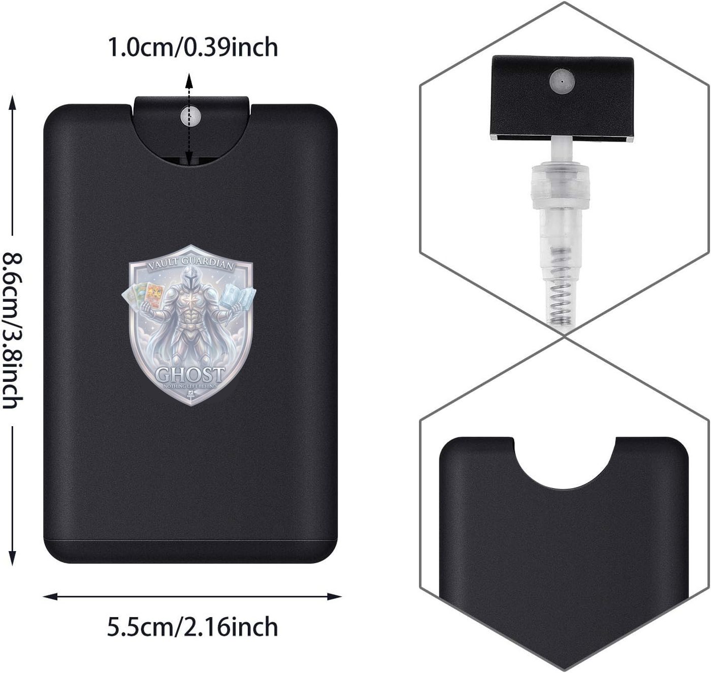 GHOST 20 mL pocket sprayer dimensions: 8.6 x 5.5 x 1.0 cm